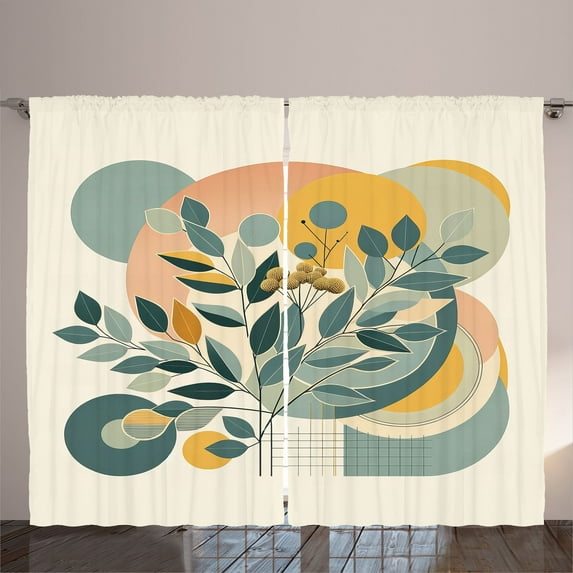 Ambesonne Eucalyptus Leaves Curtains 2 Panel Set, Geometric Nature, 108" x 84", Orange Dark Sea Green