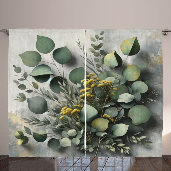 Ambesonne Eucalyptus Leaves Curtains 2 Panel Set, Love of Nature, 108" x 84", Mustard and Reseda Green