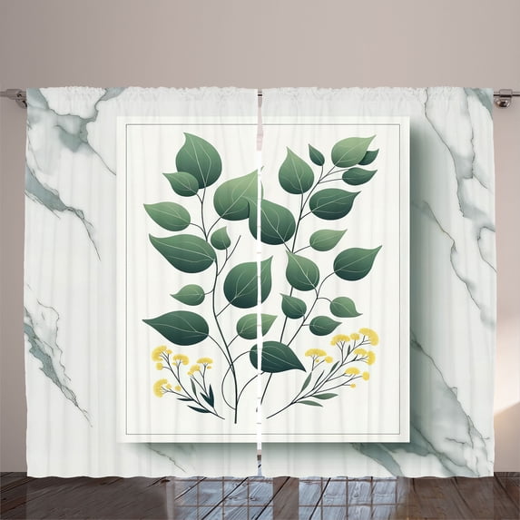 Ambesonne Eucalyptus Leaves Curtains 2 Panel Set, Minimal Botanical, 108" x 96", Reseda Green Yellow Grey