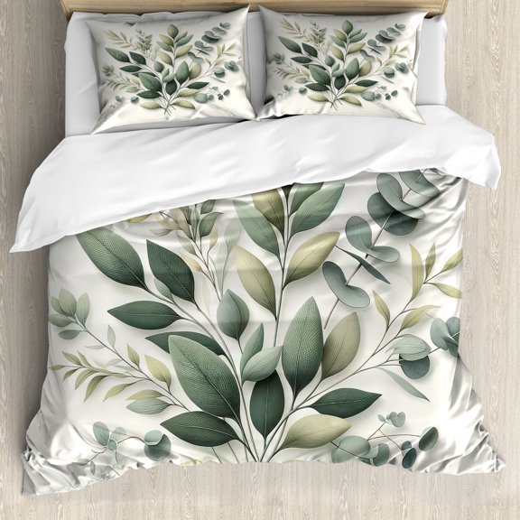 Ambesonne Eucalyptus Leaves Duvet Cover Set, Botanical Art, King, Sage Green Off White