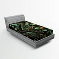 thumbnail image 1 of Ambesonne Eucalyptus Leaves Fitted Sheet, Art Deco Botany, TwinXL Size, Black Laurel Green Amber, 1 of 3