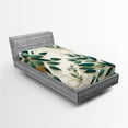 thumbnail image 1 of Ambesonne Eucalyptus Leaves Fitted Sheet, Autumn Blooms, Twin Size, Dark Teal Amber Ivory, 1 of 3