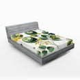thumbnail image 1 of Ambesonne Eucalyptus Leaves Fitted Sheet, Boho Leaf Design, Full Size, Fern Green Yellow and White, 1 of 3