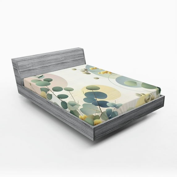 Ambesonne Eucalyptus Leaves Fitted Sheet, Pastel Meadow, Full Size, Laurel Green Blue Cream
