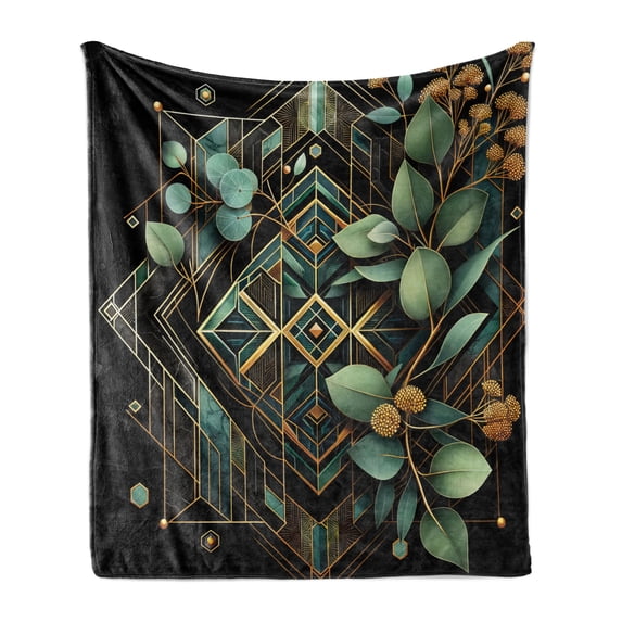 Ambesonne Eucalyptus Leaves Fleece Throw Blanket Art Deco Botany 50"x70" Black Laurel Green Amber