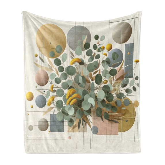 Ambesonne Eucalyptus Leaves Fleece Throw Blanket Blooming Geometry 70"x90" Green Multicolor
