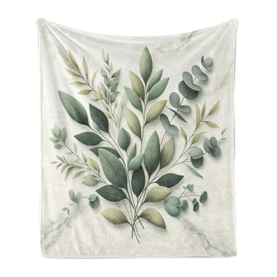 Ambesonne Eucalyptus Leaves Fleece Throw Blanket Botanical Art 60"x80" Sage Green Off White