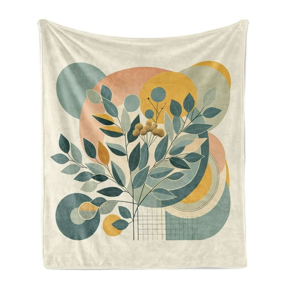 Ambesonne Eucalyptus Leaves Fleece Throw Blanket Geometric Nature 50"x60" Orange Dark Sea Green