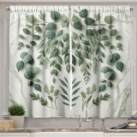 Ambesonne Eucalyptus Leaves Kitchen Curtains, Weeping Wreath, 55"x36", Ivory and Laurel Green
