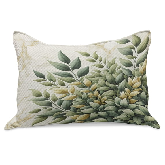 Ambesonne Eucalyptus Leaves Knitted Quilt Pillowcover, Bold Branches, 36"x20", Laurel Green Eggshell