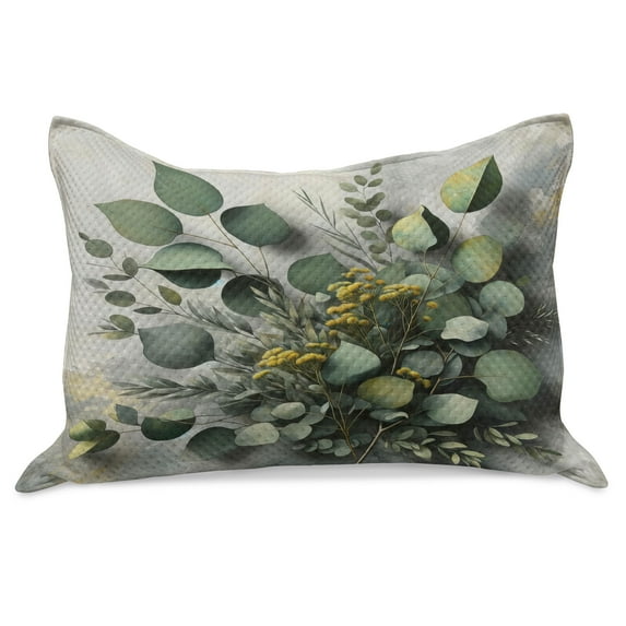Ambesonne Eucalyptus Leaves Knitted Quilt Pillowcover, Love of Nature, 30"x20", Mustard and Reseda Green