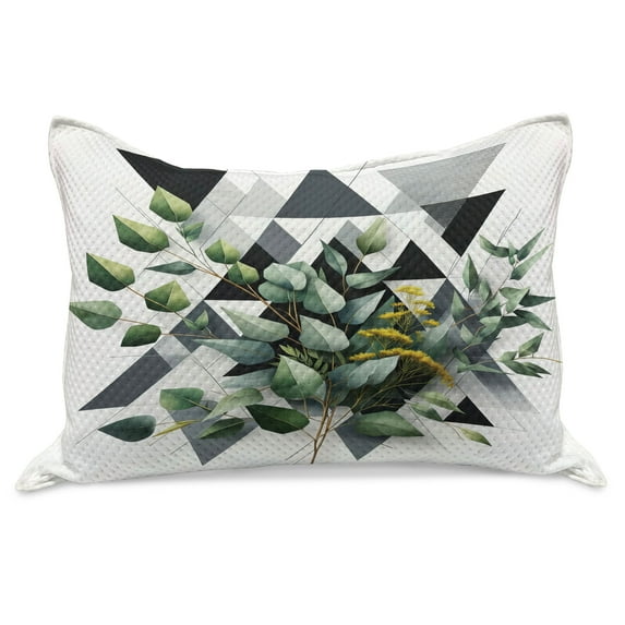 Ambesonne Eucalyptus Leaves Knitted Quilt Pillowcover, Meadow Bouquet, 30"x20", Dark Blue Grey and Green