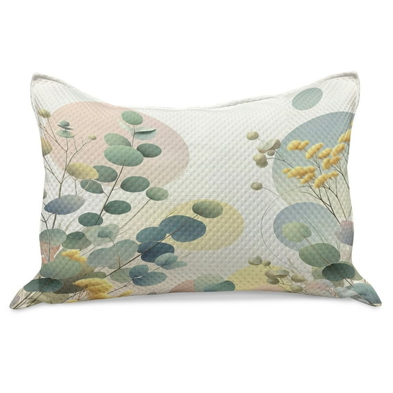 Ambesonne Eucalyptus Leaves Knitted Quilt Pillowcover, Pastel Meadow, 36"x20", Laurel Green Blue Cream