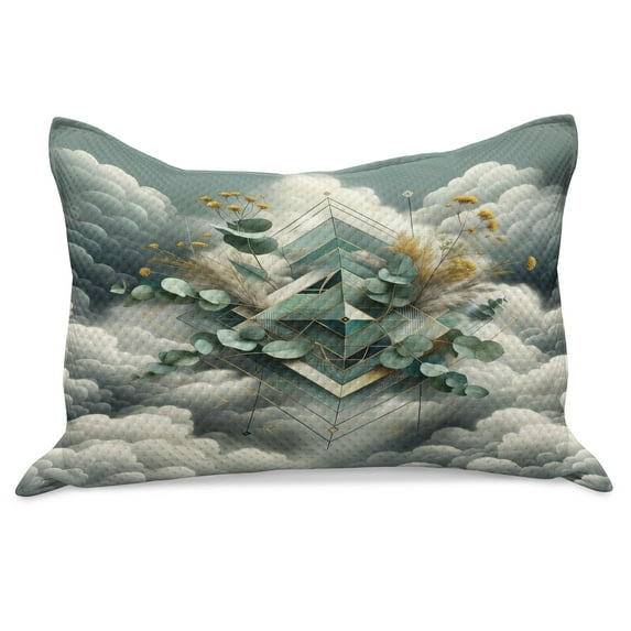 Ambesonne Eucalyptus Leaves Knitted Quilt Pillowcover, Rhombus Clouds, 36"x20", Grey Teal Earth Yellow