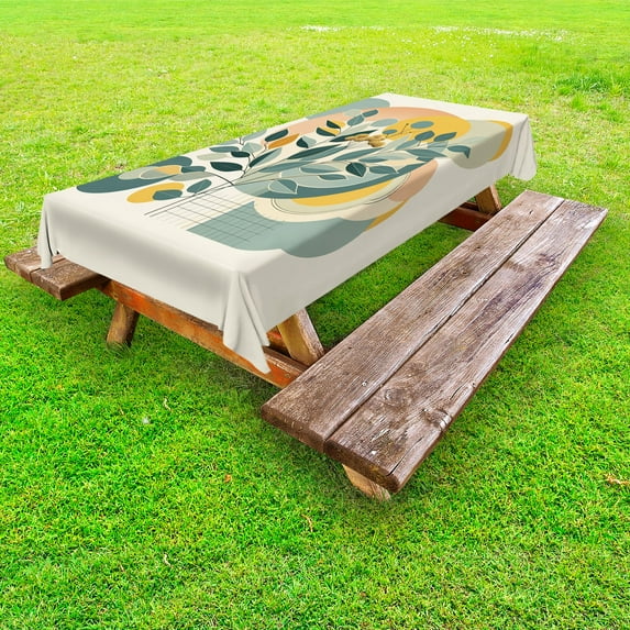 Ambesonne Eucalyptus Leaves Outdoor Tablecloth, Geometric Nature, 58"x84", Orange Dark Sea Green