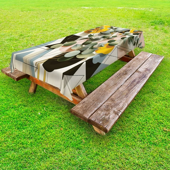 Ambesonne Eucalyptus Leaves Outdoor Tablecloth, Retro Branches, 58"x84", Orange Blue Grey Peach