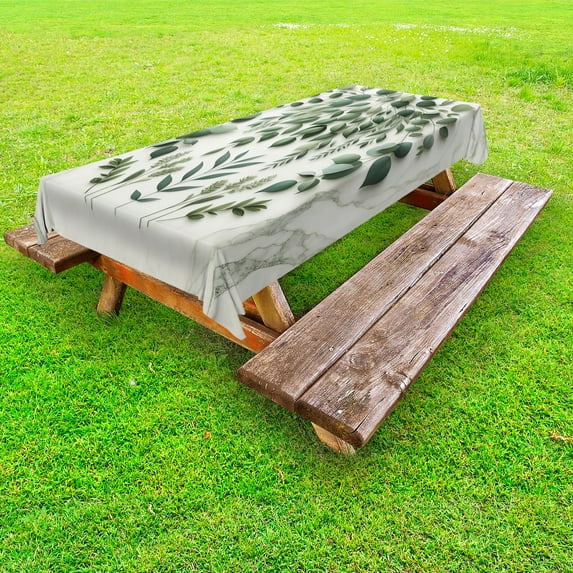 Ambesonne Eucalyptus Leaves Outdoor Tablecloth, Weeping Wreath, 58"x84", Ivory and Laurel Green