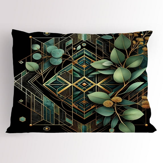 Ambesonne Eucalyptus Leaves Pillow Sham, Art Deco Botany, 36" X 20", Black Laurel Green Amber