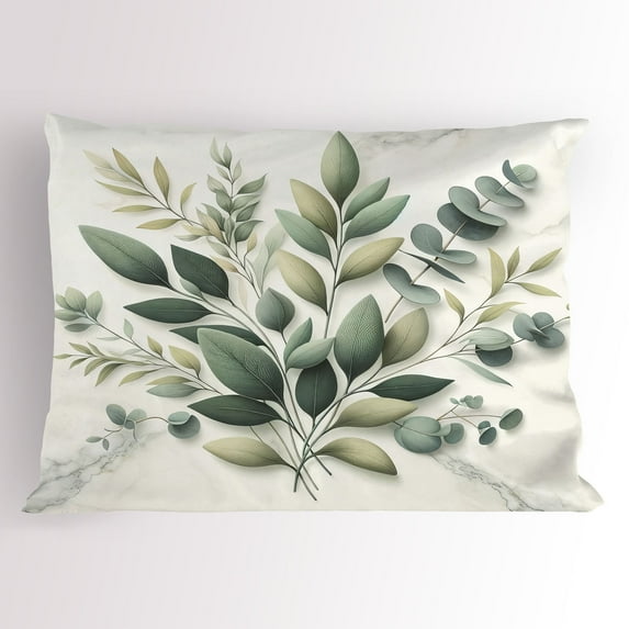 Ambesonne Eucalyptus Leaves Pillow Sham, Botanical Art, 36" X 20", Sage Green Off White