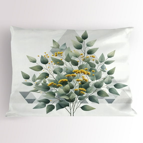 Ambesonne Eucalyptus Leaves Pillow Sham, Branch Triangle, 36" X 20", Laurel Green White