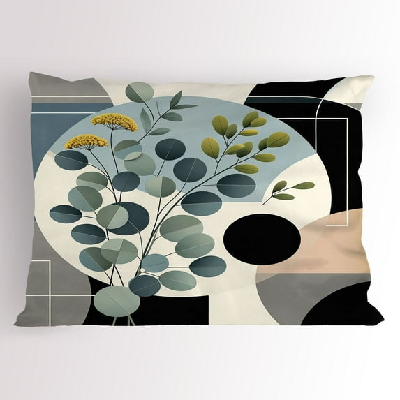 Ambesonne Eucalyptus Leaves Pillow Sham, Cold Mid Century, 36" X 20", Black Blue Grey and Green