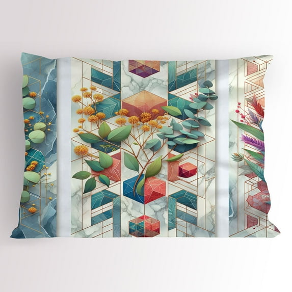 Ambesonne Eucalyptus Leaves Pillow Sham, Leaf Geometrics, 26" X 20", Teal Multicolor