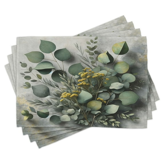 Ambesonne Eucalyptus Leaves Place Mats Set of 4, Love of Nature, Standard Size, Mustard and Reseda Green