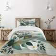 thumbnail image 1 of Ambesonne Eucalyptus Leaves Quilted Bedspread Set 2 Pcs, Waves and Leafs, Twin Size, Dark Sea Green Grey Teal, 1 of 4