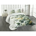 thumbnail image 1 of Ambesonne Eucalyptus Leaves Quilted Bedspread Set 3 Pcs, Round Leaf Branch, Queen Size, Mustard and Peacock Green, 1 of 4