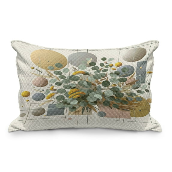 Ambesonne Eucalyptus Leaves Quilted Pillowcover, Blooming Geometry, 30" x 20", Green Multicolor