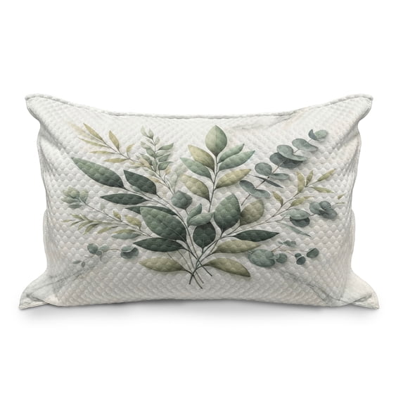 Ambesonne Eucalyptus Leaves Quilted Pillowcover, Botanical Art, 30" x 20", Sage Green Off White