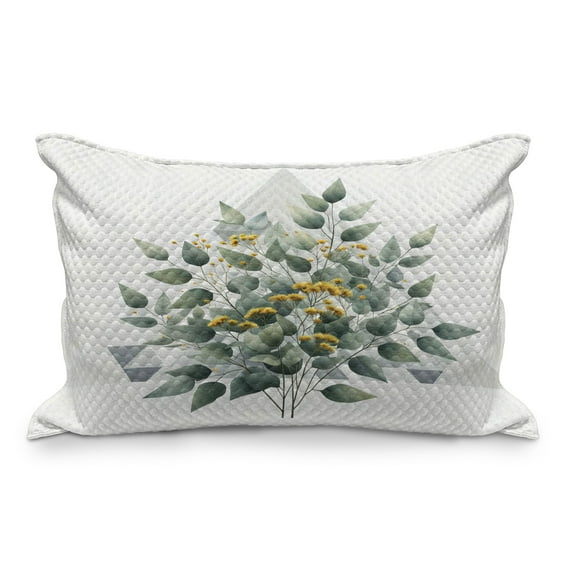 Ambesonne Eucalyptus Leaves Quilted Pillowcover, Branch Triangle, 30" x 20", Laurel Green White