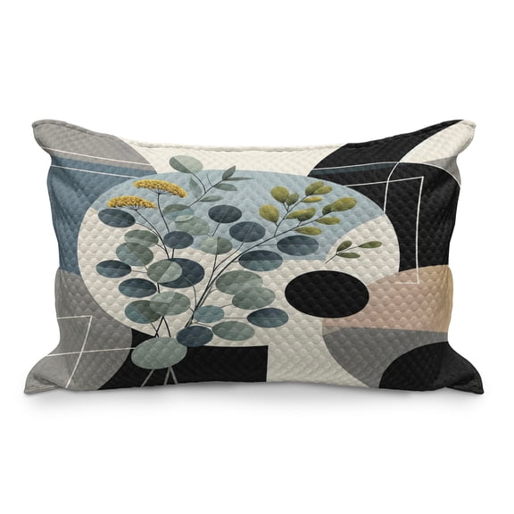 Ambesonne Eucalyptus Leaves Quilted Pillowcover, Cold Mid Century, 30" x 20", Black Blue Grey and Green