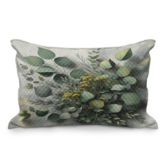 Ambesonne Eucalyptus Leaves Quilted Pillowcover, Love of Nature, 36" x 20", Mustard and Reseda Green