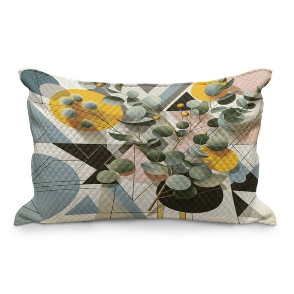 Ambesonne Eucalyptus Leaves Quilted Pillowcover, Retro Branches, 30" x 20", Orange Blue Grey Peach