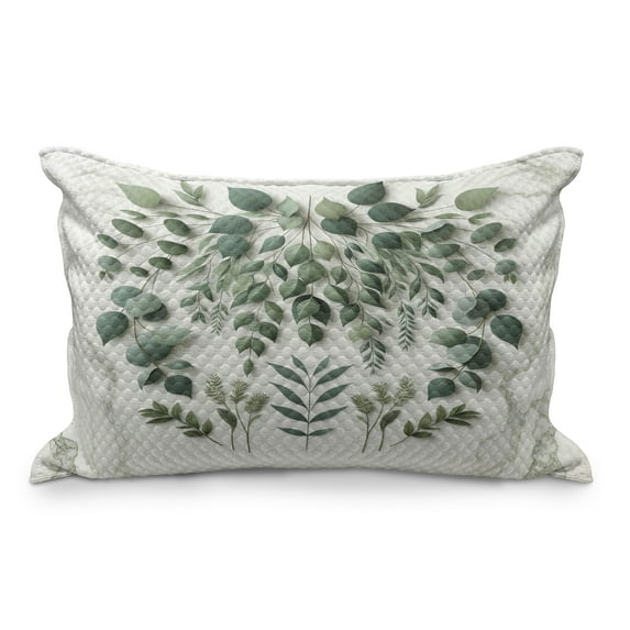 Ambesonne Eucalyptus Leaves Quilted Pillowcover, Weeping Wreath, 30" x 20", Ivory and Laurel Green