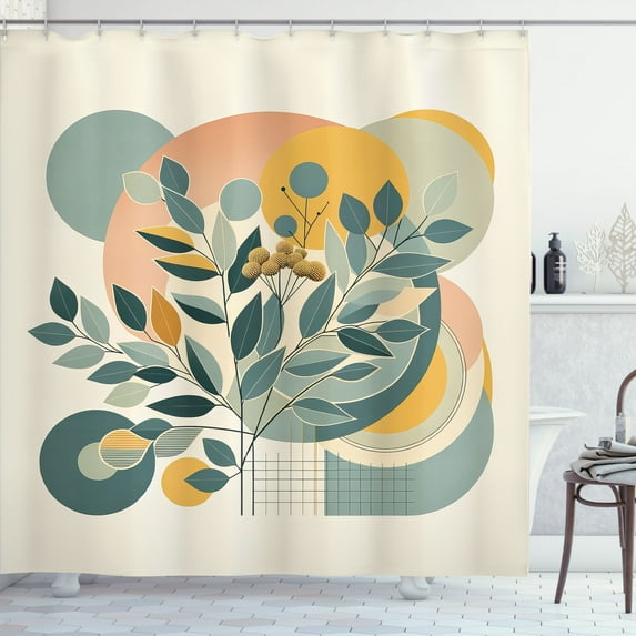 Ambesonne Eucalyptus Leaves Shower Curtain, Geometric Nature, 69"Wx84"L, Orange Dark Sea Green