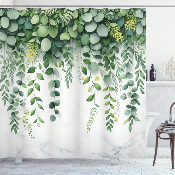 Ambesonne Eucalyptus Leaves Shower Curtain, Leafy Branches, 69"Wx75"L, Fern Green Pastel Yellow