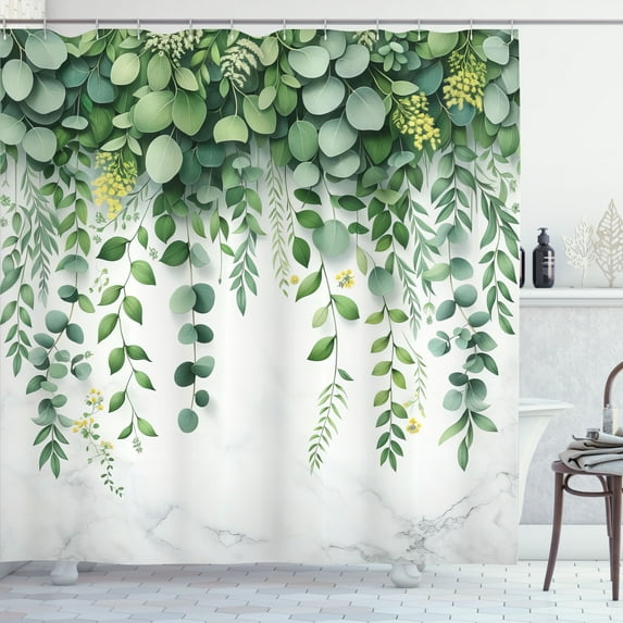 Ambesonne Eucalyptus Leaves Shower Curtain, Leafy Branches, 69"Wx75"L, Fern Green Pastel Yellow