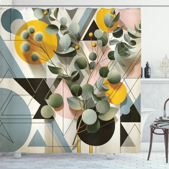 Ambesonne Eucalyptus Leaves Shower Curtain, Retro Branches, 69"Wx84"L, Orange Blue Grey Peach