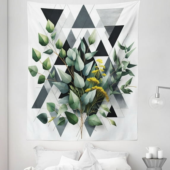Ambesonne Eucalyptus Leaves Tapestry Twin Size, Meadow Bouquet, 68"x88", Dark Blue Grey and Green