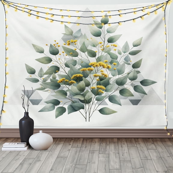 Ambesonne Eucalyptus Leaves Tapestry Wall Hanging, Branch Triangle, 60"x40", Laurel Green White