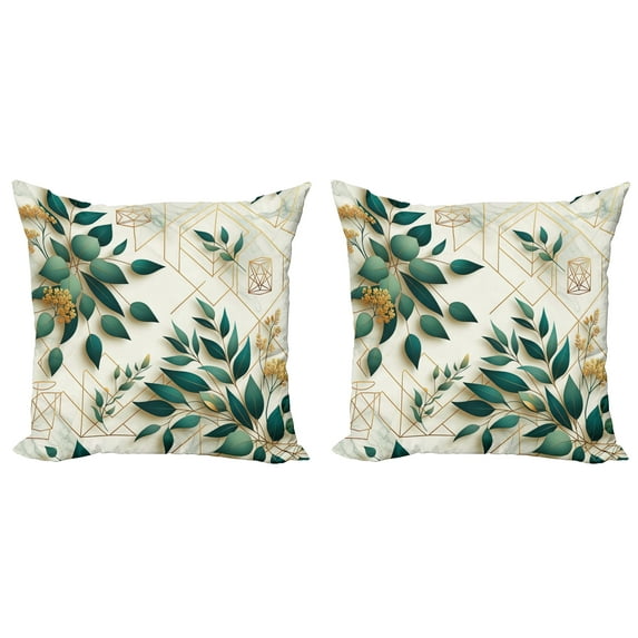 Ambesonne Eucalyptus Leaves Throw Pillow Cover 2 Pack, Autumn Blooms, 24", Dark Teal Amber Ivory