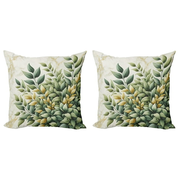 Ambesonne Eucalyptus Leaves Throw Pillow Cover 2 Pack, Bold Branches, 18", Laurel Green Eggshell