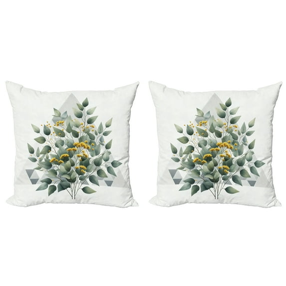 Ambesonne Eucalyptus Leaves Throw Pillow Cover 2 Pack, Branch Triangle, 20", Laurel Green White