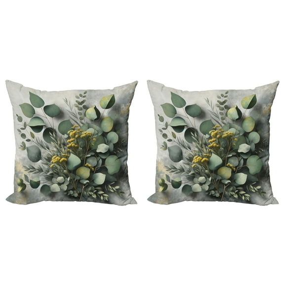 Ambesonne Eucalyptus Leaves Throw Pillow Cover 2 Pack, Love of Nature, 18", Mustard and Reseda Green