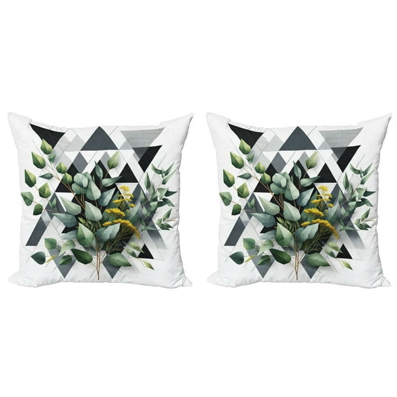 Ambesonne Eucalyptus Leaves Throw Pillow Cover 2 Pack, Meadow Bouquet, 16", Dark Blue Grey and Green