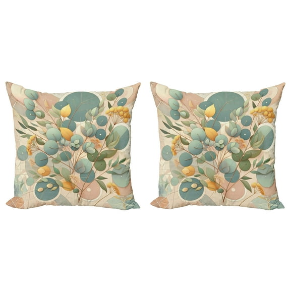 Ambesonne Eucalyptus Leaves Throw Pillow Cover 2 Pack, Pastel Art Deco, 24", Peach Green and Pale Orange