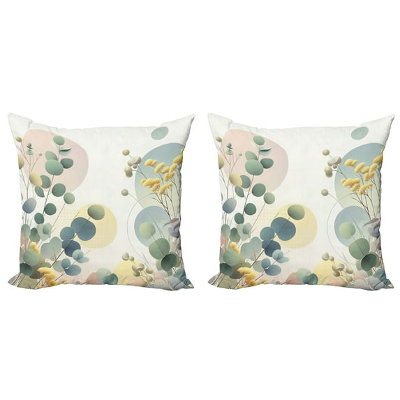 Ambesonne Eucalyptus Leaves Throw Pillow Cover 2 Pack, Pastel Meadow, 16", Laurel Green Blue Cream