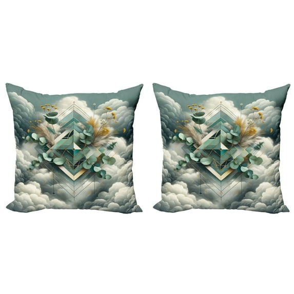 Ambesonne Eucalyptus Leaves Throw Pillow Cover 2 Pack, Rhombus Clouds, 16", Grey Teal Earth Yellow